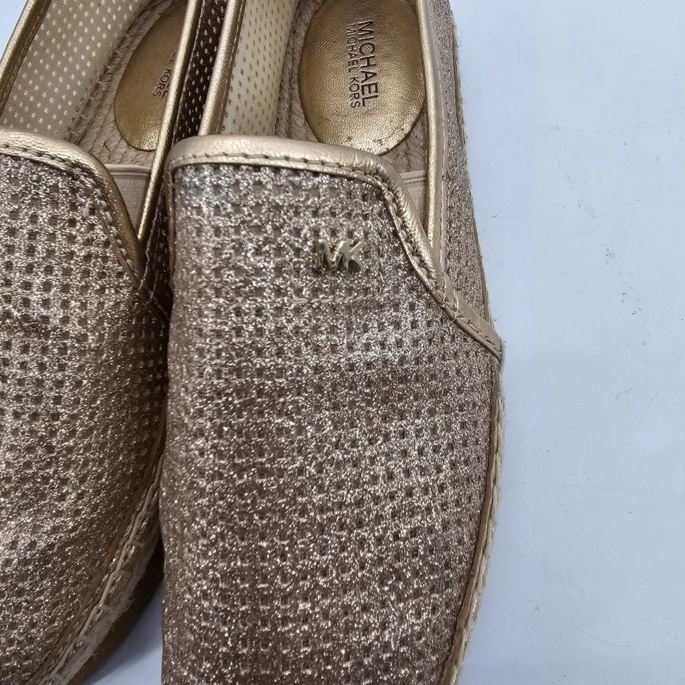 Michael Michael Kors  Kendrick Slip On Leather Espadrille, Gold, Womens Size 7